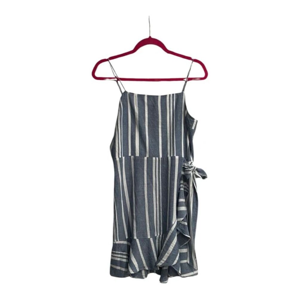 Express Small Blue & White Stripes Ruffle Spaghetti Strap Summer Dress